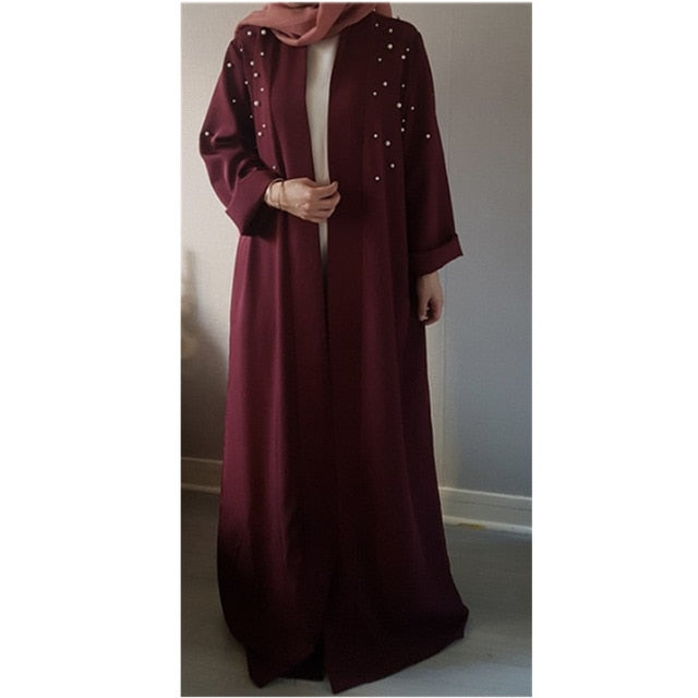 muslim dresses with pearl dubai abaya kimono cardigan plus size robe casual kaftan maxi dress soft long women clothing