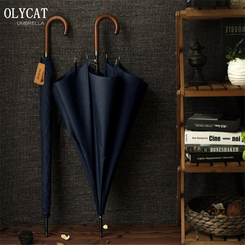 new arrival olycat brand long umbrella 8k windproof wooden handle large men umbrellas rain quality classic business paraguas