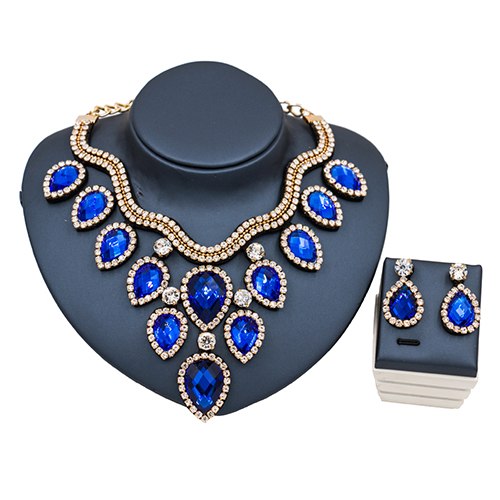 lan palace new jewelry set for woman african beads for bridal necklace and earrings crystal jewelry gold and royal blue