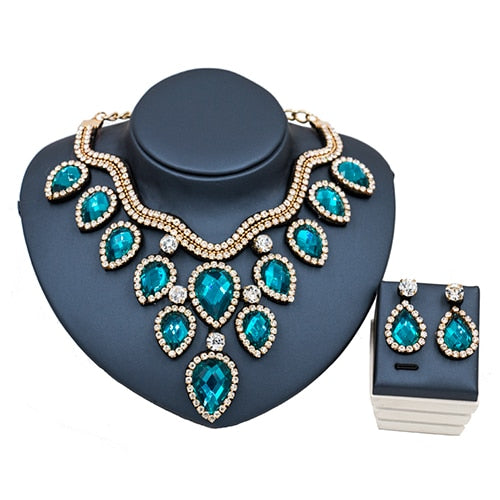 lan palace new jewelry set for woman african beads for bridal necklace and earrings crystal jewelry gold and light blue