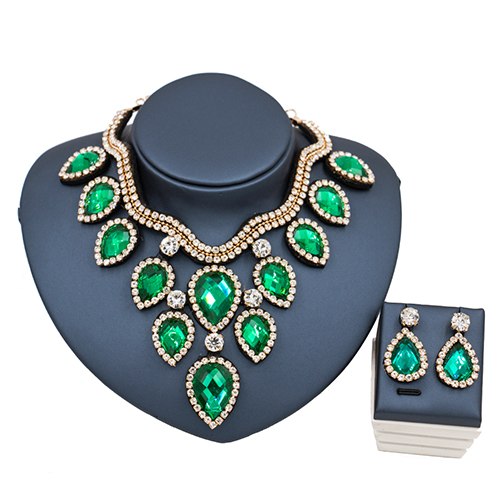 lan palace new jewelry set for woman african beads for bridal necklace and earrings crystal jewelry gold  and green