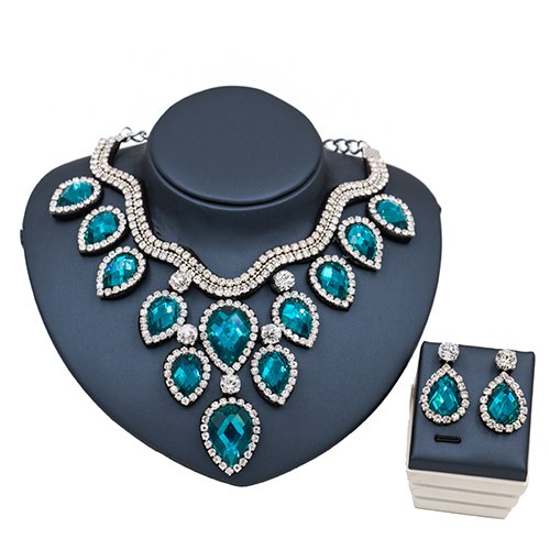 lan palace new jewelry set for woman african beads for bridal necklace and earrings crystal jewelry silver light blue