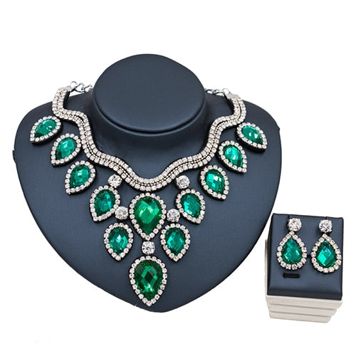 lan palace new jewelry set for woman african beads for bridal necklace and earrings crystal jewelry silver and green