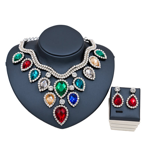 lan palace new jewelry set for woman african beads for bridal necklace and earrings crystal jewelry silver multi