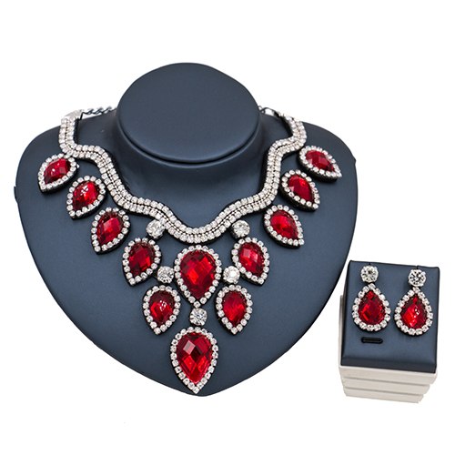 lan palace new jewelry set for woman african beads for bridal necklace and earrings crystal jewelry silver red