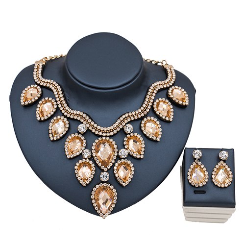 lan palace new jewelry set for woman african beads for bridal necklace and earrings crystal jewelry champagne and gold