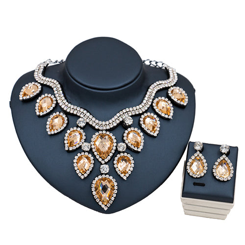 lan palace new jewelry set for woman african beads for bridal necklace and earrings crystal jewelry champagne and silver