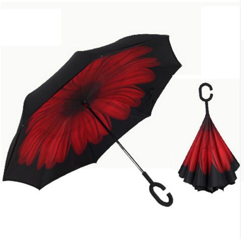 windproof reverse folding double layer inverted umbrella self stand umbrella rain women high quality hongjuhua