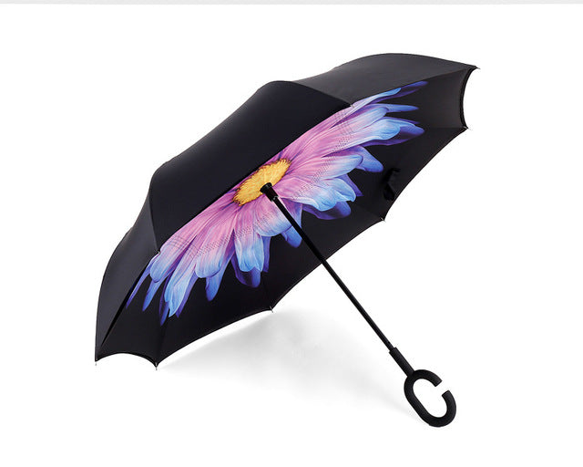 windproof reverse folding double layer inverted umbrella self stand umbrella rain women high quality lanjuhua