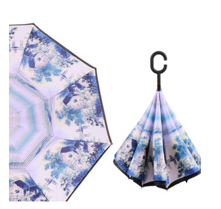 windproof reverse folding double layer inverted umbrella self stand umbrella rain women high quality shuixiang