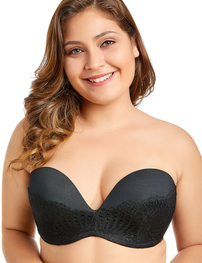 women's slightly lined great support lace underwired strapless bra