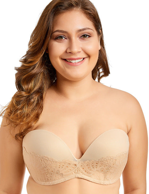 women's slightly lined great support lace underwired strapless bra