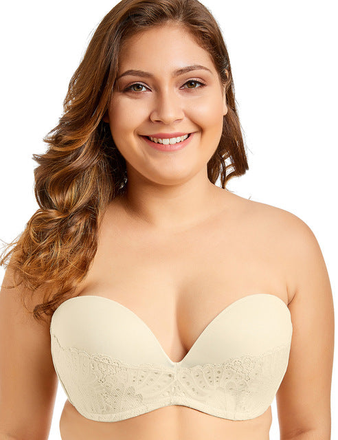 women's slightly lined great support lace underwired strapless bra