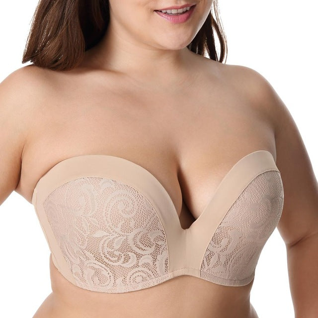 women's slightly padded push up great support lace strapless bra