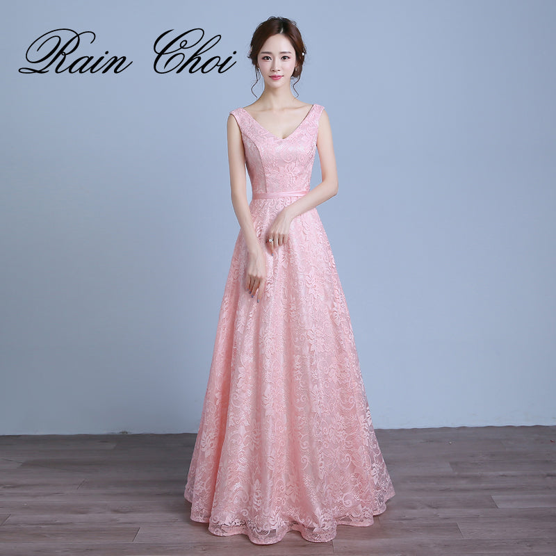 real photo women long formal prom gown v neck lace evening dresses