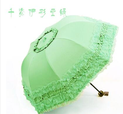 new arrival brand umbrella women lace  rain&sun sweet princess umbrella uv protection three folding durable spitze regenschirm light green