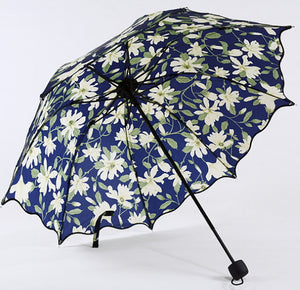 lily follow ladies women sunny rainy folding princess umbrella lotus leaf wave edge black coating anti-uv ufp 30