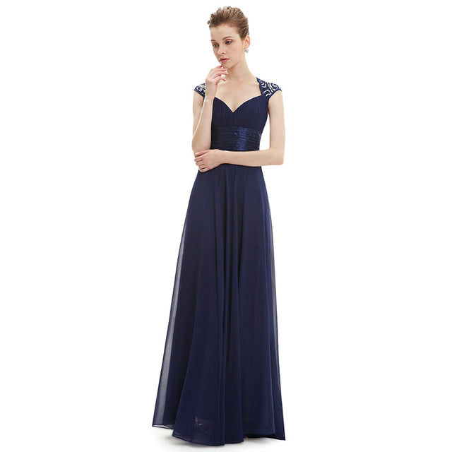 ever pretty sexy women evening dresses v-neck sleeveless backless a-line slim chiffon long evening party dress