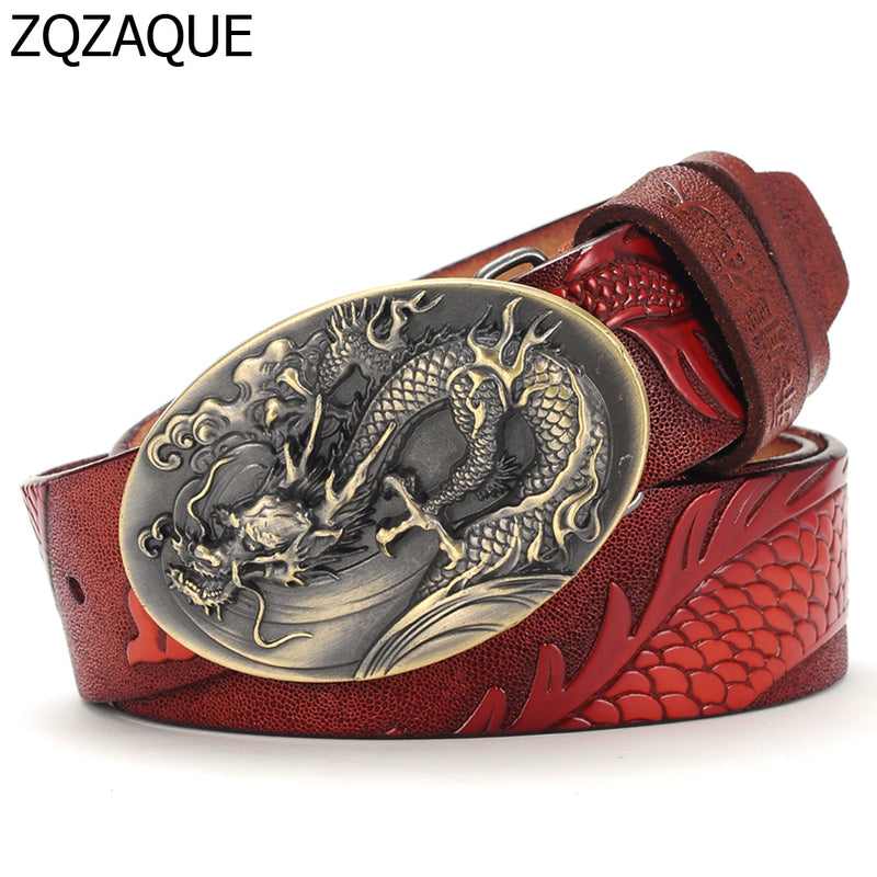 chinese dragon style 2018 men's luxury quality cowskin leather belts fashion male embossed animal pattern gift waistbands sy1328