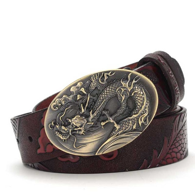 chinese dragon style 2018 men's luxury quality cowskin leather belts fashion male embossed animal pattern gift waistbands sy1328