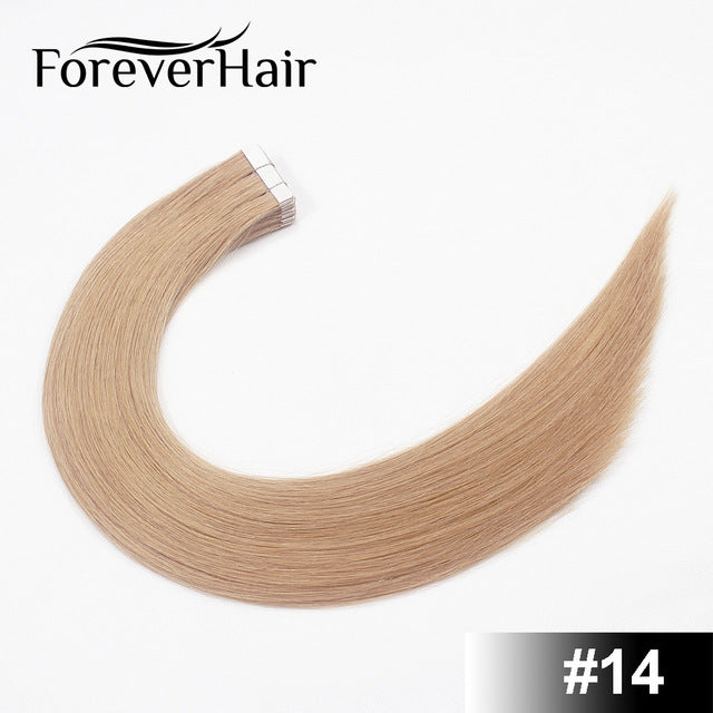 forever hair 2.0g/pc 18" remy tape in human hair extension full cuticle seamless straight skin weft hair salon style 20pcs/pac #14 / 18 inches / 12 months, 20 pcs, >=35%
