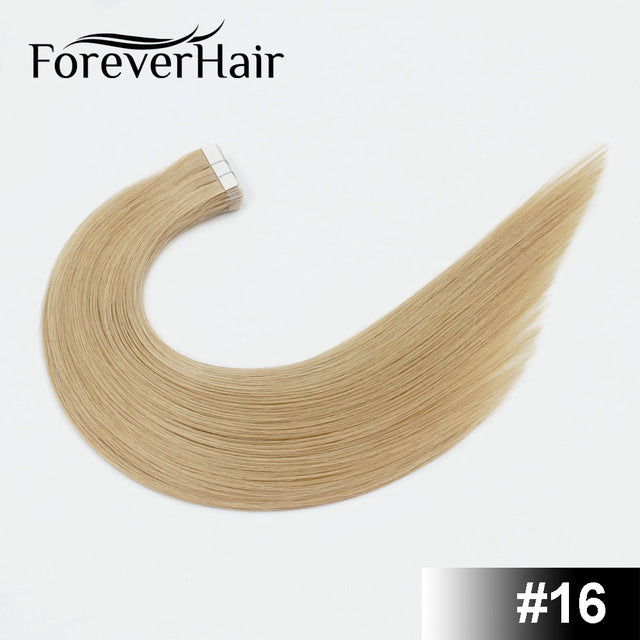 forever hair 2.0g/pc 18" remy tape in human hair extension full cuticle seamless straight skin weft hair salon style 20pcs/pac #16 / 18 inches / 12 months, 20 pcs, >=35%