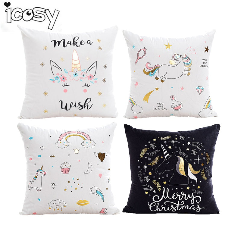 unicorn bronzing cushion cover cotton polyester pillow case