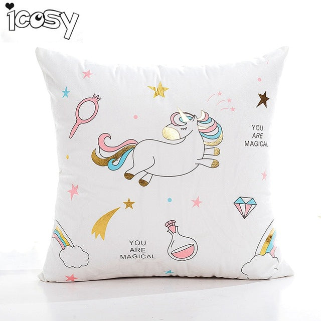 unicorn bronzing cushion cover cotton polyester pillow case 45cmx45cm / color 1