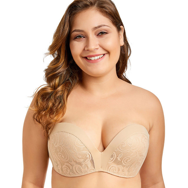 delimira women's slightly padded push up lace great support strapless bra