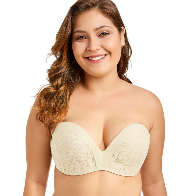 delimira women's slightly padded push up lace great support strapless bra
