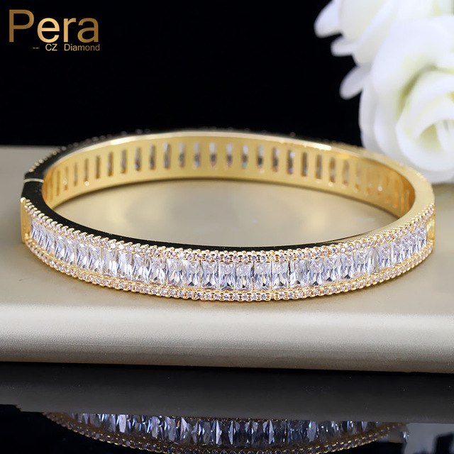 luxury indian dubai bridal wedding gift big cubic zircon vintage baguette bracelet bangle gold color jewelry for women default title