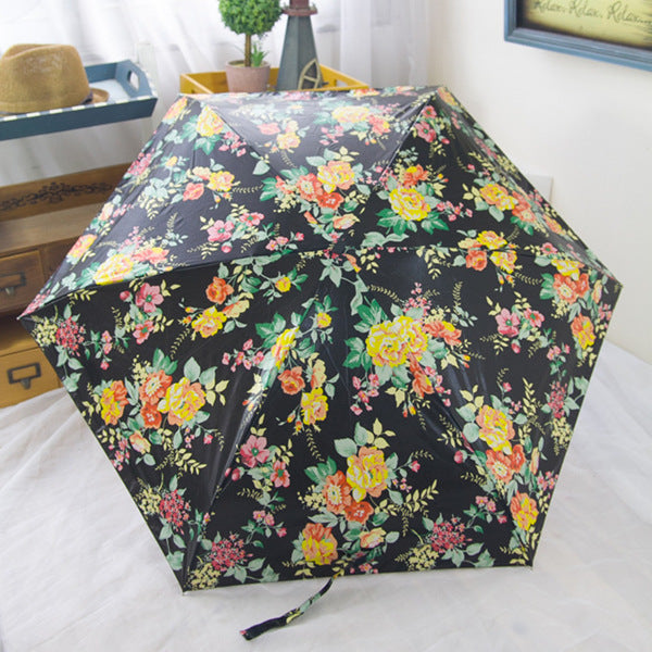 mini pocket umbrella hot sale 190g super light and small foldable umbrellas rain women mini sun parasol kids travel umbrella black flowers
