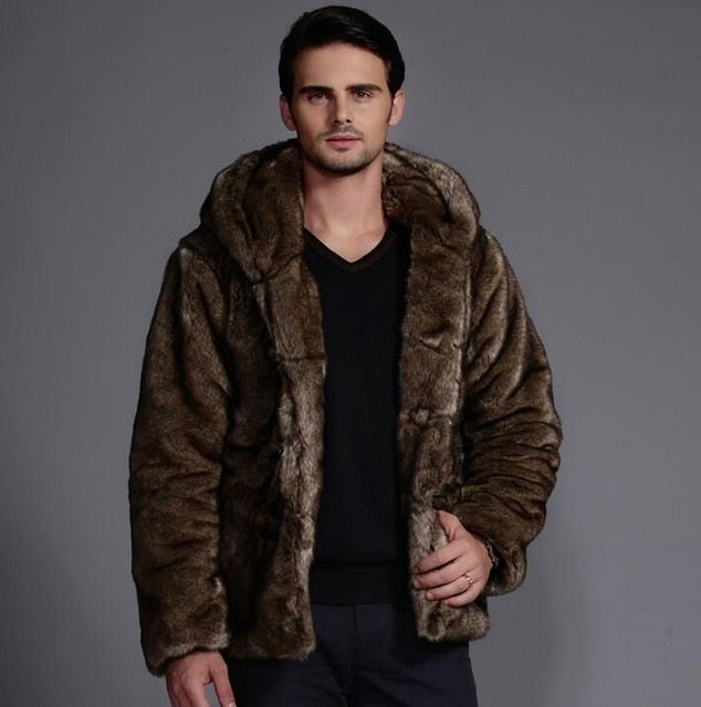 winter autumn thicken thermal faux fur leather jackets men casual mens horn button hooded coats