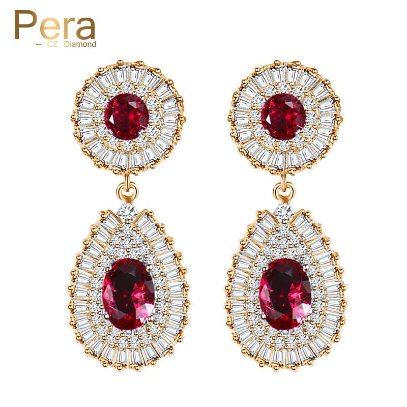 luxury gold color big round cubic zirconia stone bridal earrings