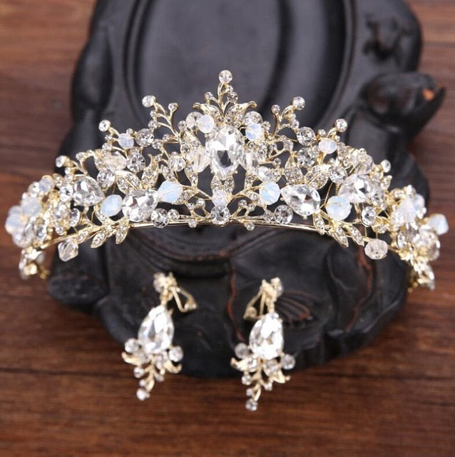 luxury pearl bridal crowns handmade tiara bride headband white with earrings