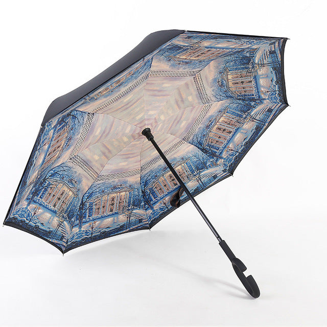 new design double layer inverted umbrella self stand umbrella rain reverse car umbrellas drop shipping 12