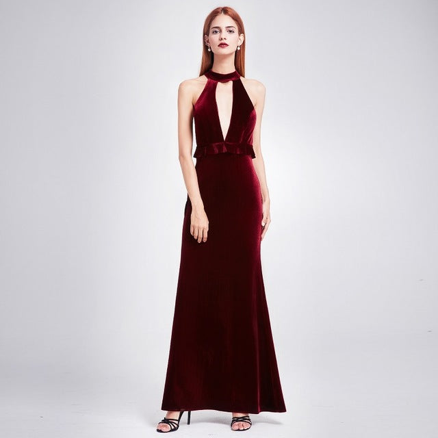 sexy velour high split evening dresses ever pretty ep07181 deep v neck design elegant velvet evening gowns new arrival