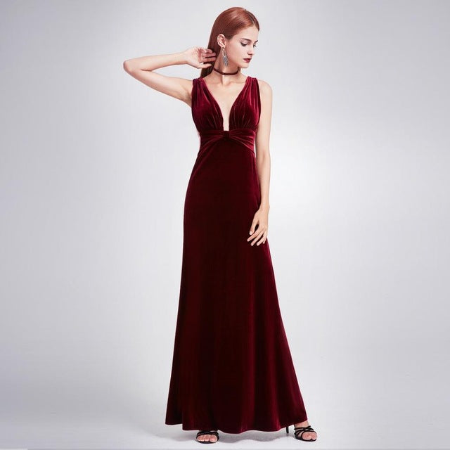 sexy velour high split evening dresses ever pretty ep07181 deep v neck design elegant velvet evening gowns new arrival