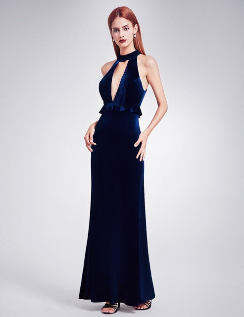 sexy velour high split evening dresses ever pretty ep07181 deep v neck design elegant velvet evening gowns new arrival