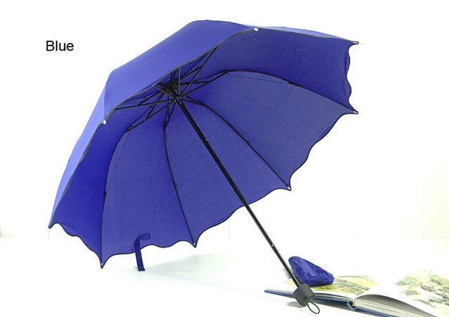 new non-automatic umbrella rain women folding cute flouncing lace female umbrellas adults colors blue