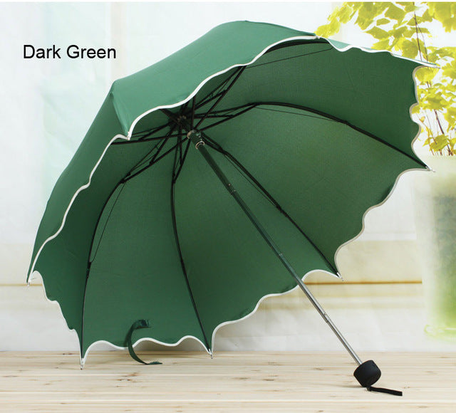 new non-automatic umbrella rain women folding cute flouncing lace female umbrellas adults colors green