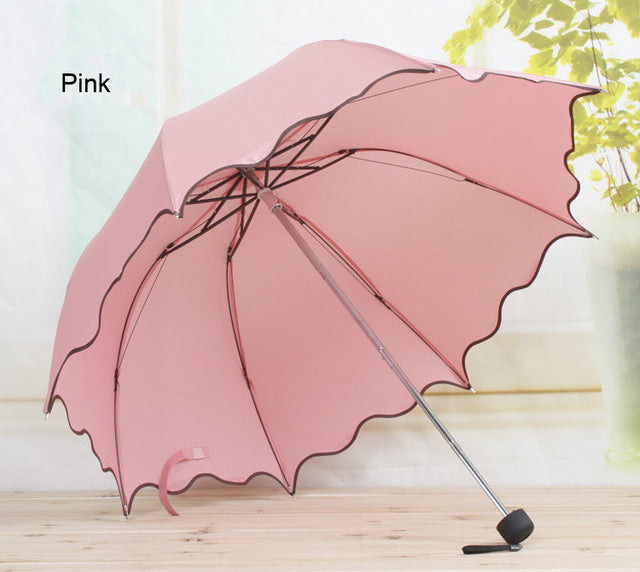 new non-automatic umbrella rain women folding cute flouncing lace female umbrellas adults colors pink