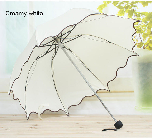 new non-automatic umbrella rain women folding cute flouncing lace female umbrellas adults colors white