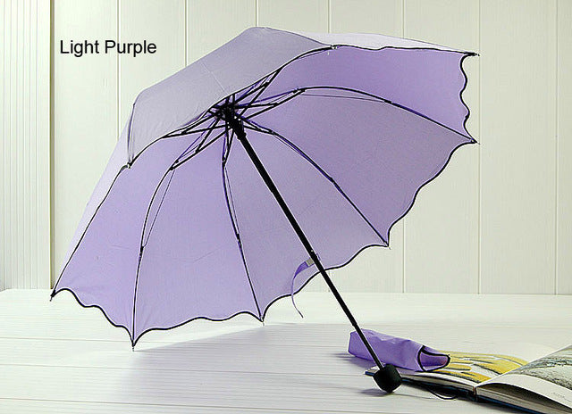 new non-automatic umbrella rain women folding cute flouncing lace female umbrellas adults colors violet