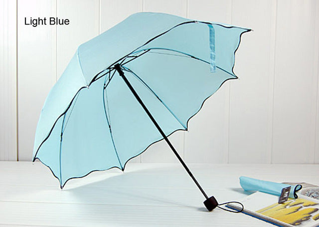 new non-automatic umbrella rain women folding cute flouncing lace female umbrellas adults colors sky blue