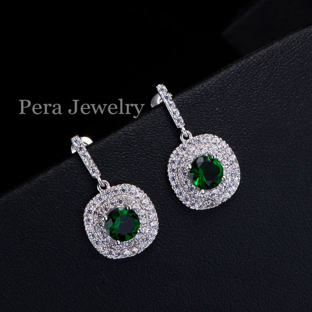 women fashion jewelry accessories white gold color big square cubic zirconia yellow stone dangling drop earrings green