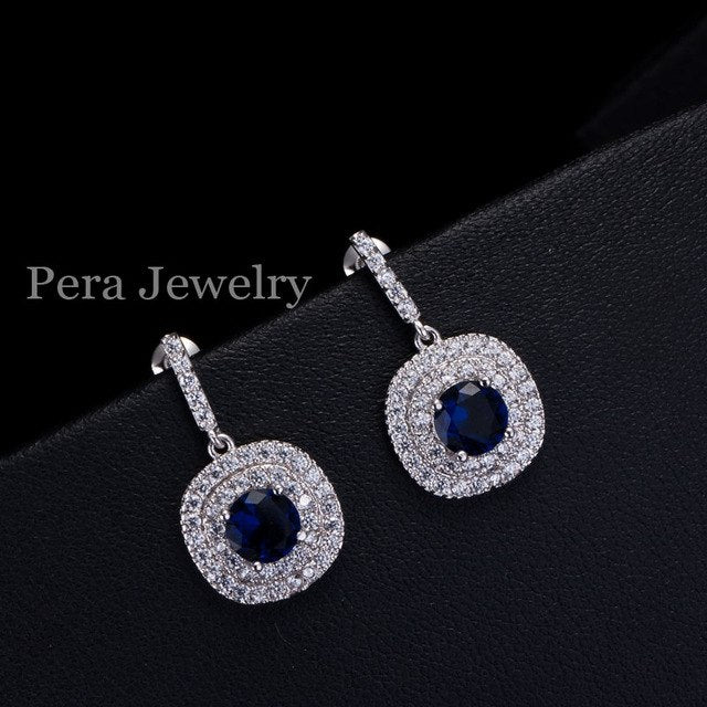 women fashion jewelry accessories white gold color big square cubic zirconia yellow stone dangling drop earrings blue
