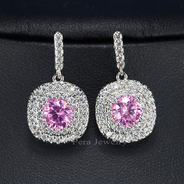 women fashion jewelry accessories white gold color big square cubic zirconia yellow stone dangling drop earrings red
