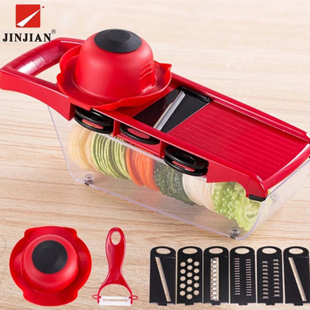 jinjian 6 in 1  mandoline vegetable slicer stainless steel cutting vegetable grater creative kitchen gadget carrot potato cutter full set