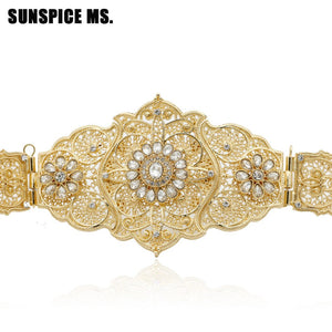 vintage european women hollow flower waist chain crystal